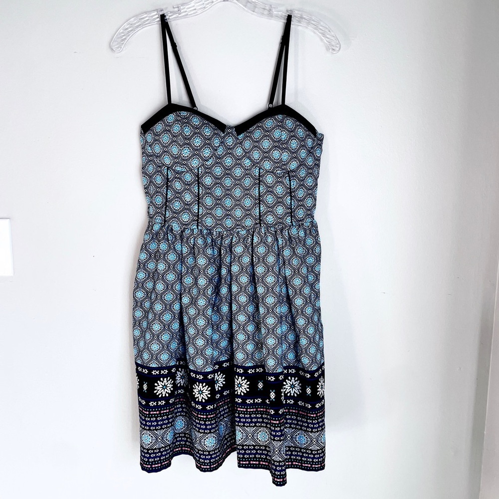 Band of Gypsies Black and Light Blue Printed Mini Dress